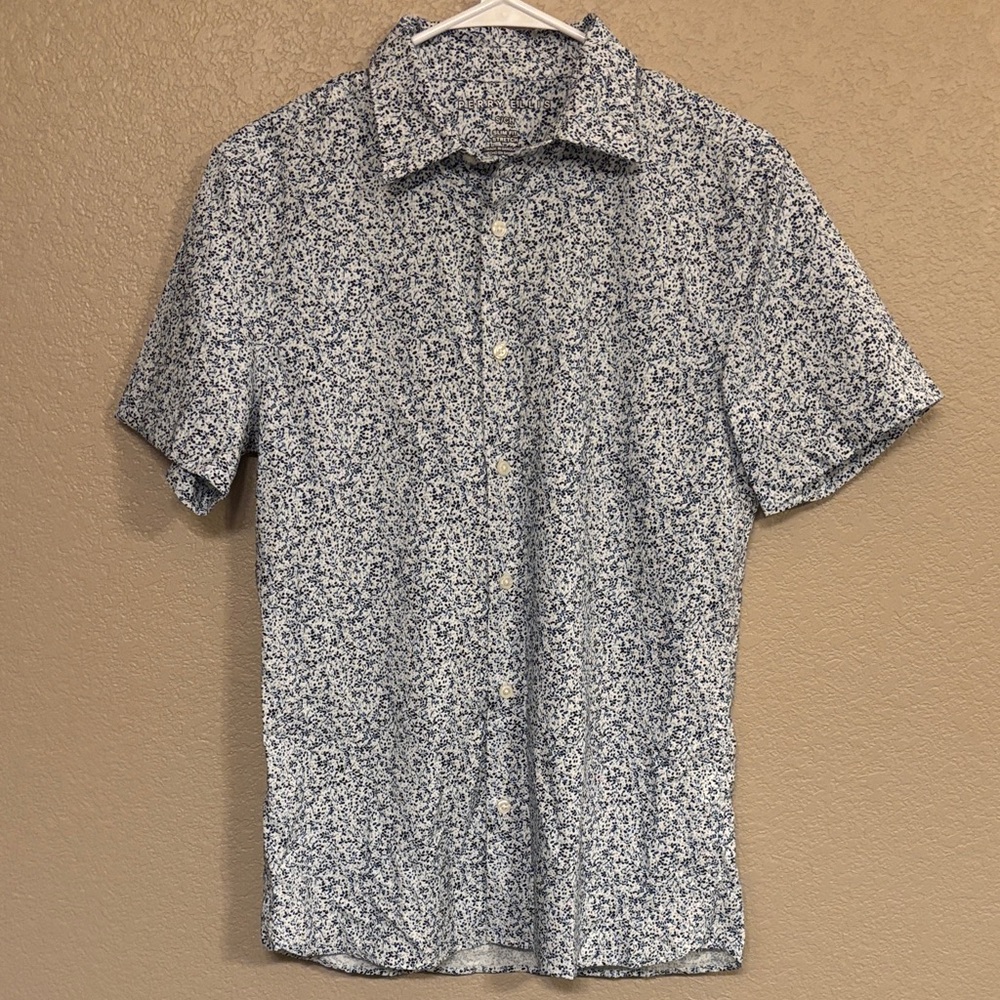 Perry Ellis Navy and White Floral Button Down Shirt